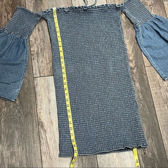 ASOS Denim Bandage Mini Dress with Halter Strap and Attached Bell Sleeve Size 8 - Picture 8 of 15